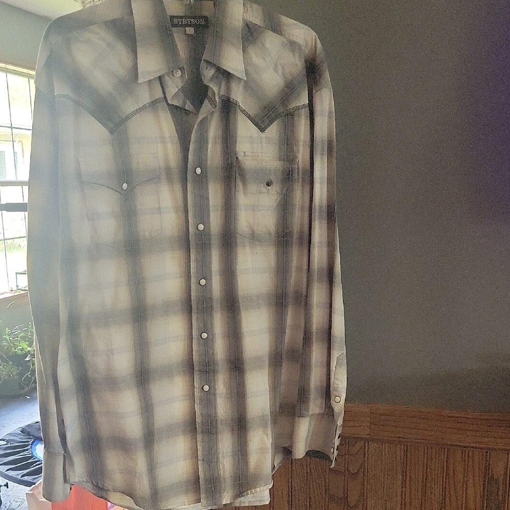 Stetson Gray and Cream Plaid Shirt